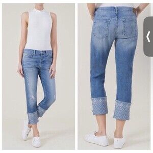 Anthropologie Level 99 Jeans Women 29 Embroidered Boyfriend  Slim Straight Boho